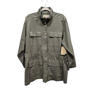 New! Michael Kors Army Green Denim Gold Button Front Longline Jacket, 2X & 3X